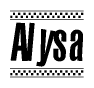 The image contains the text Alysa in a bold, stylized font, with a checkered flag pattern bordering the top and bottom of the text.