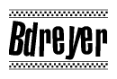 The image contains the text Bdreyer in a bold, stylized font, with a checkered flag pattern bordering the top and bottom of the text.