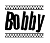 The clipart image displays the text Bobby in a bold, stylized font. It is enclosed in a rectangular border with a checkerboard pattern running below and above the text, similar to a finish line in racing. 