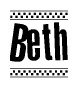 The clipart image displays the text Beth in a bold, stylized font. It is enclosed in a rectangular border with a checkerboard pattern running below and above the text, similar to a finish line in racing. 