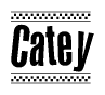 The clipart image displays the text Catey in a bold, stylized font. It is enclosed in a rectangular border with a checkerboard pattern running below and above the text, similar to a finish line in racing. 