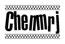 The clipart image displays the text Chenmrj in a bold, stylized font. It is enclosed in a rectangular border with a checkerboard pattern running below and above the text, similar to a finish line in racing. 