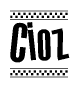 The image contains the text Cioz in a bold, stylized font, with a checkered flag pattern bordering the top and bottom of the text.