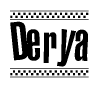 The clipart image displays the text Derya in a bold, stylized font. It is enclosed in a rectangular border with a checkerboard pattern running below and above the text, similar to a finish line in racing. 