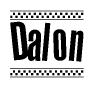 The image contains the text Dalon in a bold, stylized font, with a checkered flag pattern bordering the top and bottom of the text.