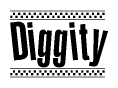 The clipart image displays the text Diggity in a bold, stylized font. It is enclosed in a rectangular border with a checkerboard pattern running below and above the text, similar to a finish line in racing. 