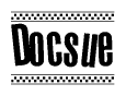 The clipart image displays the text Docsue in a bold, stylized font. It is enclosed in a rectangular border with a checkerboard pattern running below and above the text, similar to a finish line in racing. 