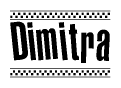 The clipart image displays the text Dimitra in a bold, stylized font. It is enclosed in a rectangular border with a checkerboard pattern running below and above the text, similar to a finish line in racing. 