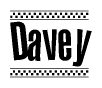The image contains the text Davey in a bold, stylized font, with a checkered flag pattern bordering the top and bottom of the text.