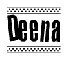 The image contains the text Deena in a bold, stylized font, with a checkered flag pattern bordering the top and bottom of the text.