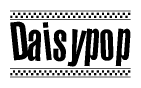 The clipart image displays the text Daisypop in a bold, stylized font. It is enclosed in a rectangular border with a checkerboard pattern running below and above the text, similar to a finish line in racing. 