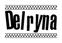 The clipart image displays the text Delryna in a bold, stylized font. It is enclosed in a rectangular border with a checkerboard pattern running below and above the text, similar to a finish line in racing. 