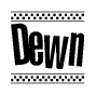 The clipart image displays the text Dewn in a bold, stylized font. It is enclosed in a rectangular border with a checkerboard pattern running below and above the text, similar to a finish line in racing. 