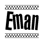 The image contains the text Eman in a bold, stylized font, with a checkered flag pattern bordering the top and bottom of the text.