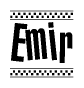 The clipart image displays the text Emir in a bold, stylized font. It is enclosed in a rectangular border with a checkerboard pattern running below and above the text, similar to a finish line in racing. 