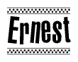 The clipart image displays the text Ernest in a bold, stylized font. It is enclosed in a rectangular border with a checkerboard pattern running below and above the text, similar to a finish line in racing. 