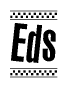 The image contains the text Eds in a bold, stylized font, with a checkered flag pattern bordering the top and bottom of the text.