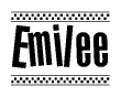 The clipart image displays the text Emilee in a bold, stylized font. It is enclosed in a rectangular border with a checkerboard pattern running below and above the text, similar to a finish line in racing. 