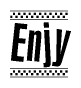 The image contains the text Enjy in a bold, stylized font, with a checkered flag pattern bordering the top and bottom of the text.