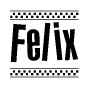 The image contains the text Felix in a bold, stylized font, with a checkered flag pattern bordering the top and bottom of the text.