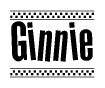 The image contains the text Ginnie in a bold, stylized font, with a checkered flag pattern bordering the top and bottom of the text.