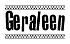 The clipart image displays the text Geraleen in a bold, stylized font. It is enclosed in a rectangular border with a checkerboard pattern running below and above the text, similar to a finish line in racing. 