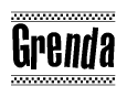 The image contains the text Grenda in a bold, stylized font, with a checkered flag pattern bordering the top and bottom of the text.