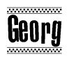 The image contains the text Georg in a bold, stylized font, with a checkered flag pattern bordering the top and bottom of the text.