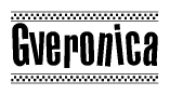 The image contains the text Gveronica in a bold, stylized font, with a checkered flag pattern bordering the top and bottom of the text.
