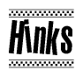 The image contains the text Hinks in a bold, stylized font, with a checkered flag pattern bordering the top and bottom of the text.