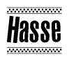 The image contains the text Hasse in a bold, stylized font, with a checkered flag pattern bordering the top and bottom of the text.