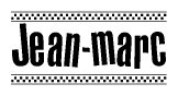 The clipart image displays the text Jean-marc in a bold, stylized font. It is enclosed in a rectangular border with a checkerboard pattern running below and above the text, similar to a finish line in racing. 