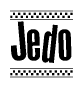 The clipart image displays the text Jedo in a bold, stylized font. It is enclosed in a rectangular border with a checkerboard pattern running below and above the text, similar to a finish line in racing. 