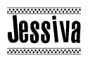 The clipart image displays the text Jessiva in a bold, stylized font. It is enclosed in a rectangular border with a checkerboard pattern running below and above the text, similar to a finish line in racing. 