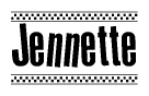 The image contains the text Jennette in a bold, stylized font, with a checkered flag pattern bordering the top and bottom of the text.