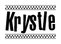 The clipart image displays the text Krystle in a bold, stylized font. It is enclosed in a rectangular border with a checkerboard pattern running below and above the text, similar to a finish line in racing. 