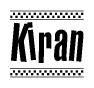 The image contains the text Kiran in a bold, stylized font, with a checkered flag pattern bordering the top and bottom of the text.
