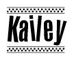 The image contains the text Kailey in a bold, stylized font, with a checkered flag pattern bordering the top and bottom of the text.