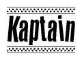 The clipart image displays the text Kaptain in a bold, stylized font. It is enclosed in a rectangular border with a checkerboard pattern running below and above the text, similar to a finish line in racing. 