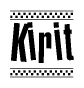 The clipart image displays the text Kirit in a bold, stylized font. It is enclosed in a rectangular border with a checkerboard pattern running below and above the text, similar to a finish line in racing. 