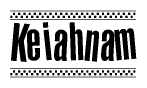 The image contains the text Keiahnam in a bold, stylized font, with a checkered flag pattern bordering the top and bottom of the text.