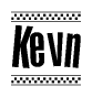 The clipart image displays the text Kevn in a bold, stylized font. It is enclosed in a rectangular border with a checkerboard pattern running below and above the text, similar to a finish line in racing. 