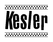 The clipart image displays the text Kesler in a bold, stylized font. It is enclosed in a rectangular border with a checkerboard pattern running below and above the text, similar to a finish line in racing. 