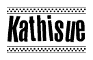The clipart image displays the text Kathisue in a bold, stylized font. It is enclosed in a rectangular border with a checkerboard pattern running below and above the text, similar to a finish line in racing. 