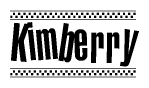 The clipart image displays the text Kimberry in a bold, stylized font. It is enclosed in a rectangular border with a checkerboard pattern running below and above the text, similar to a finish line in racing. 