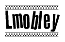 The image contains the text Lmobley in a bold, stylized font, with a checkered flag pattern bordering the top and bottom of the text.