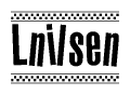 The clipart image displays the text Lnilsen in a bold, stylized font. It is enclosed in a rectangular border with a checkerboard pattern running below and above the text, similar to a finish line in racing. 