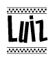 The image contains the text Luiz in a bold, stylized font, with a checkered flag pattern bordering the top and bottom of the text.