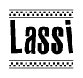 The clipart image displays the text Lassi in a bold, stylized font. It is enclosed in a rectangular border with a checkerboard pattern running below and above the text, similar to a finish line in racing. 