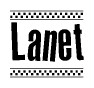 The image contains the text Lanet in a bold, stylized font, with a checkered flag pattern bordering the top and bottom of the text.